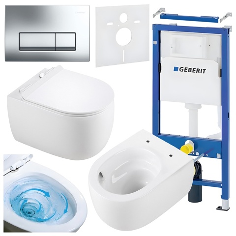 ZESTAW PODTYNKOWY WC STELAŻ GEBERIT DUOFIX MISKA LAKE-WH-TR-01 PRZYCISK DELTA 50 CHROM
