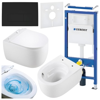 ZESTAW PODTYNKOWY WC STELAŻ GEBERIT DUOFIX MISKA LAKE-WH-TR-01 PRZYCISK DELTA 50 CZARNY MAT