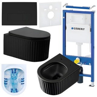 ZESTAW PODTYNKOWY WC STELAŻ GEBERIT DUOFIX MISKA LUMA-MTB-RIM-03 PRZYCISK DELTA 50 CZARNY MAT