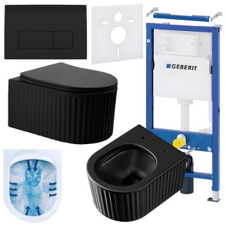 ZESTAW PODTYNKOWY WC STELAŻ GEBERIT DUOFIX MISKA LUMA-MTB-RIM-03 PRZYCISK DELTA 50 CZARNY POŁYSK