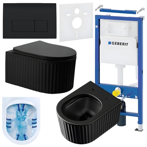 ZESTAW PODTYNKOWY WC STELAŻ GEBERIT DUOFIX MISKA LUMA-MTB-RIM-03 PRZYCISK DELTA 50 CZARNY POŁYSK