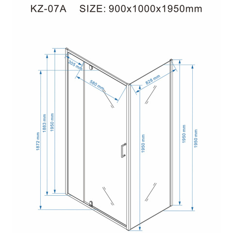 KABINA PRYSZNICOWA PROSTOKĄTNA KZ07A CHROM 100x90 CM