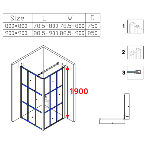 KABINA PRYSZNICOWA KWADRATOWA BS13B CZARNA 90x90 CM