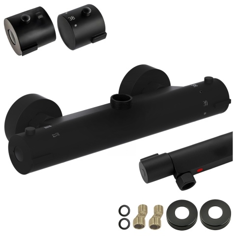 BATERIA PRYSZNICOWA Z TERMOSTATEM ŁAZIENKOWA ŚCIENNA ZESTAW T203B-BL CZARNA