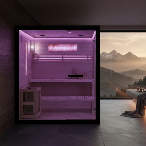 SAUNA FIŃSKA WYSOKOTEMPERATUROWA Z PIECEM FORSA2-BL/HARVIA 4,5KW 3 OSOBOWA 150x140 CM