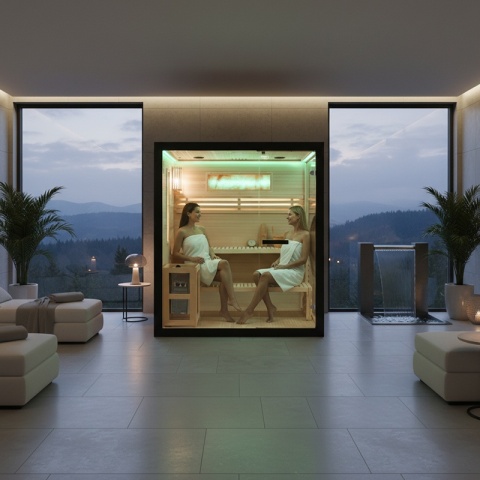 SAUNA FIŃSKA WYSOKOTEMPERATUROWA Z PIECEM FORSA2-BL/HARVIA 4,5KW 3 OSOBOWA 150x140 CM