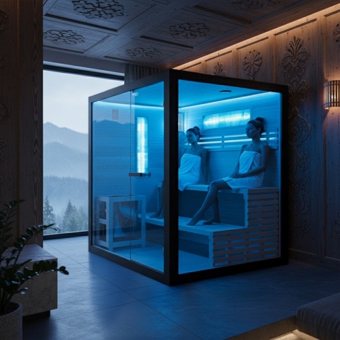 SAUNA FIŃSKA WYSOKOTEMPERATUROWA Z PIECEM FORSA2-BL/HARVIA 4,5KW 3 OSOBOWA 150x140 CM