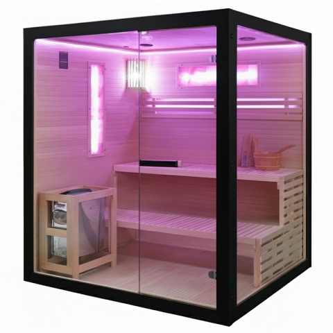 SAUNA FIŃSKA WYSOKOTEMPERATUROWA Z PIECEM FORSA3-BL/HARVIA 6KW 4 OSOBOWA 180x160 CM