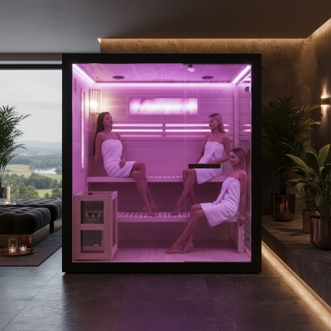 SAUNA FIŃSKA WYSOKOTEMPERATUROWA Z PIECEM FORSA3-BL/HARVIA 6KW 4 OSOBOWA 180x160 CM