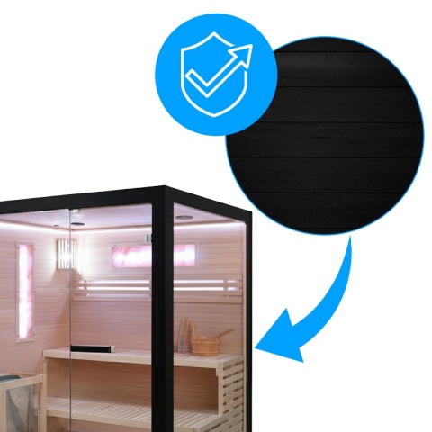 SAUNA FIŃSKA WYSOKOTEMPERATUROWA Z PIECEM FORSA3-BL/HARVIA 6KW 4 OSOBOWA 180x160 CM