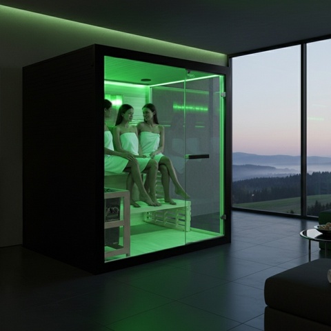 SAUNA FIŃSKA WYSOKOTEMPERATUROWA Z PIECEM FORSA3-BL/HARVIA 6KW 4 OSOBOWA 180x160 CM