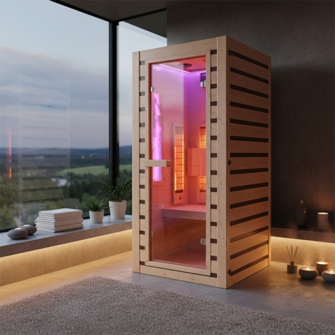 SAUNA DOMOWA SUCHA INFRARED NISKOTEMPERATUROWA TROMSO1 1 OSOBOWA 90x90 CM 230 V