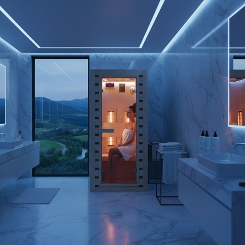 SAUNA DOMOWA SUCHA INFRARED NISKOTEMPERATUROWA TROMSO1 1 OSOBOWA 90x90 CM 230 V