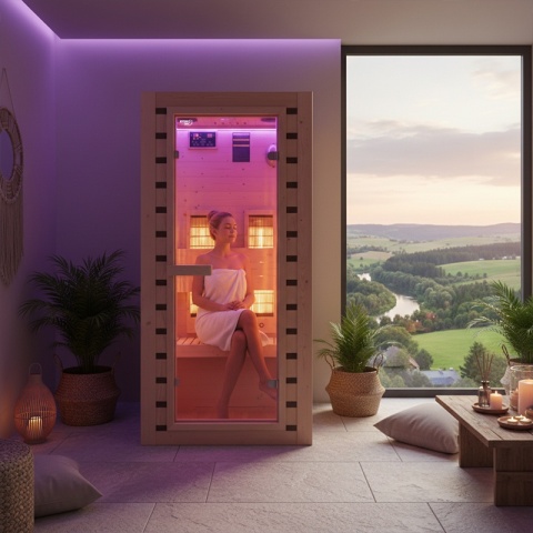 SAUNA DOMOWA SUCHA INFRARED NISKOTEMPERATUROWA TROMSO1 1 OSOBOWA 90x90 CM 230 V