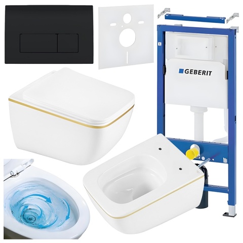 ZESTAW PODTYNKOWY WC STELAŻ GEBERIT DUOFIX MISKA YUZU-WH-GL-TR-03 PRZYCISK DELTA 50 CZARNY POŁYSK