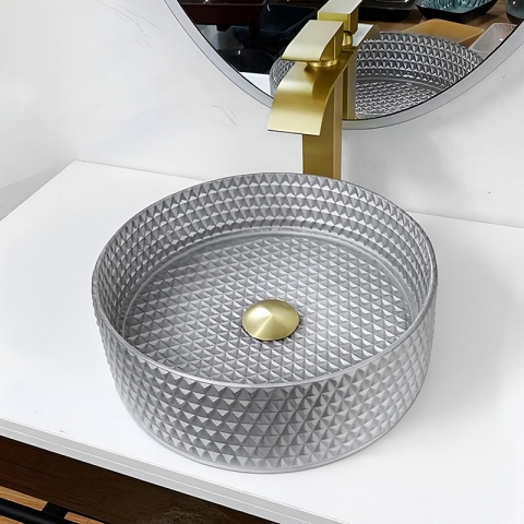 UMYWALKA NABLATOWA SZKLANA OKRĄGŁA FREZOWANA BRILLANT1-SV-360 SREBRNY MAT 36x12 CM