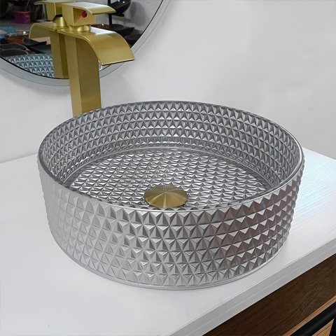 UMYWALKA NABLATOWA SZKLANA OKRĄGŁA FREZOWANA BRILLANT1-SV-360 SREBRNY MAT 36x12 CM