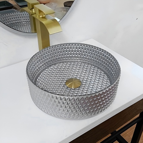 UMYWALKA NABLATOWA SZKLANA OKRĄGŁA FREZOWANA BRILLANT1-SV-360 SREBRNY MAT 36x12 CM