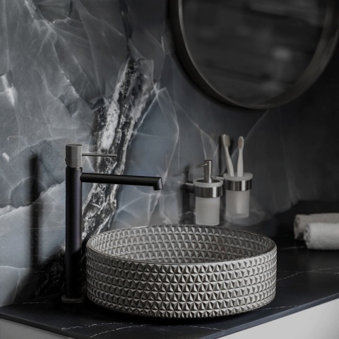 UMYWALKA NABLATOWA SZKLANA OKRĄGŁA FREZOWANA BRILLANT1-SV-360 SREBRNY MAT 36x12 CM