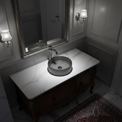 UMYWALKA NABLATOWA SZKLANA OKRĄGŁA FREZOWANA BRILLANT1-SV-360 SREBRNY MAT 36x12 CM