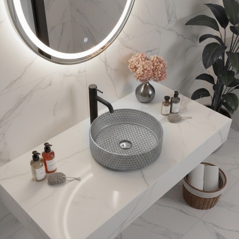 UMYWALKA NABLATOWA SZKLANA OKRĄGŁA FREZOWANA BRILLANT1-SV-400 SREBRNY MAT 40x12 CM