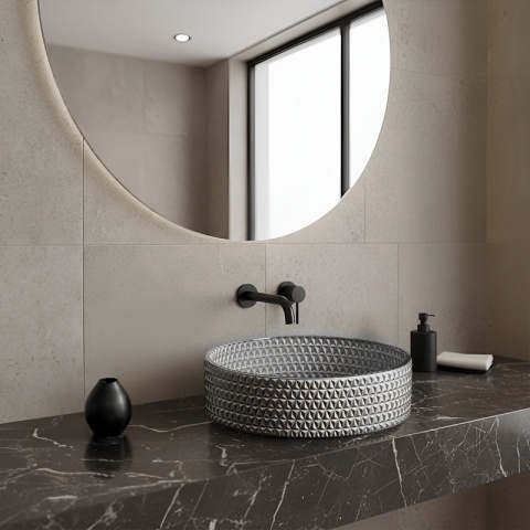 UMYWALKA NABLATOWA SZKLANA OKRĄGŁA FREZOWANA BRILLANT1-SV-400 SREBRNY MAT 40x12 CM