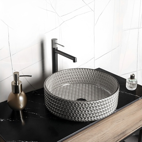 UMYWALKA NABLATOWA SZKLANA OKRĄGŁA FREZOWANA BRILLANT1-SV-400 SREBRNY MAT 40x12 CM