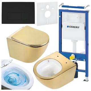 ZESTAW PODTYNKOWY WC STELAŻ GEBERIT DUOFIX MISKA FLOW-GL-WH-TR-03 PRZYCISK DELTA 50 CZARNY MAT