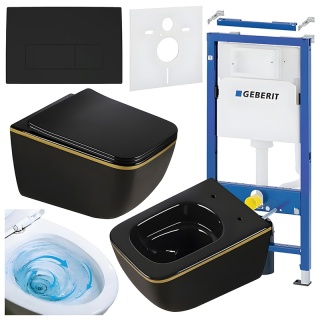 ZESTAW PODTYNKOWY WC STELAŻ GEBERIT DUOFIX MISKA YUZU-BL-GL-TR-03 PRZYCISK DELTA 50 CZARNY MAT