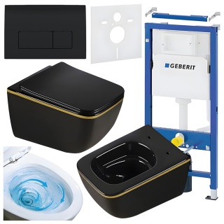 ZESTAW PODTYNKOWY WC STELAŻ GEBERIT DUOFIX MISKA YUZU-BL-GL-TR-03 PRZYCISK DELTA 50 CZARNY POŁYSK