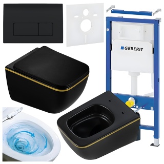 ZESTAW PODTYNKOWY WC STELAŻ GEBERIT DUOFIX MISKA YUZU-MTB-GL-TR-03 PRZYCISK DELTA 50 CZARNY POŁYSK