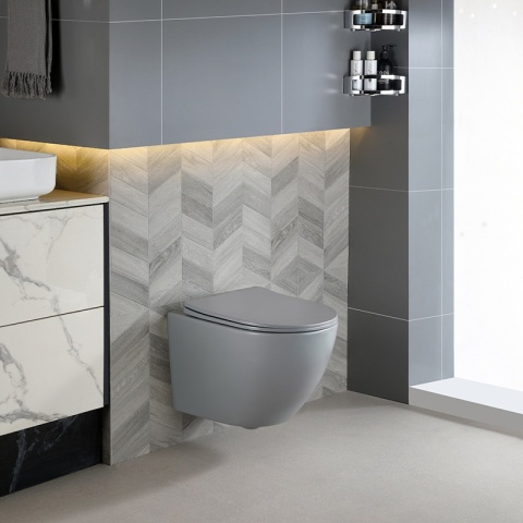 MISKA WC WISZĄCA RIMLESS PEAK-MTGR-RIM-03 SZARY MAT DESKA WOLNOOPADAJĄCA DUROPLAST