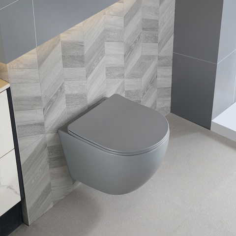 MISKA WC WISZĄCA RIMLESS PEAK-MTGR-RIM-03 SZARY MAT DESKA WOLNOOPADAJĄCA DUROPLAST