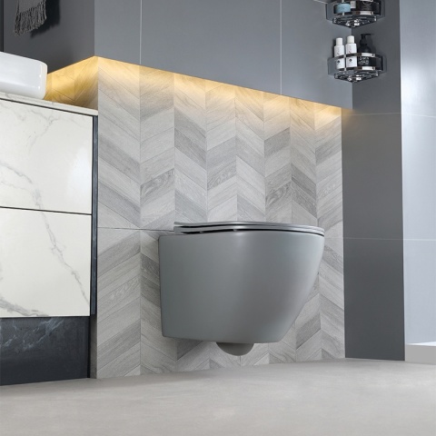 MISKA WC WISZĄCA RIMLESS PEAK-MTGR-RIM-03 SZARY MAT DESKA WOLNOOPADAJĄCA DUROPLAST