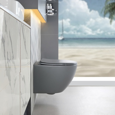 MISKA WC WISZĄCA RIMLESS PEAK-MTGR-RIM-03 SZARY MAT DESKA WOLNOOPADAJĄCA DUROPLAST