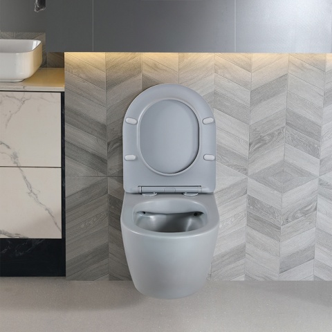 MISKA WC WISZĄCA RIMLESS PEAK-MTGR-RIM-03 SZARY MAT DESKA WOLNOOPADAJĄCA DUROPLAST