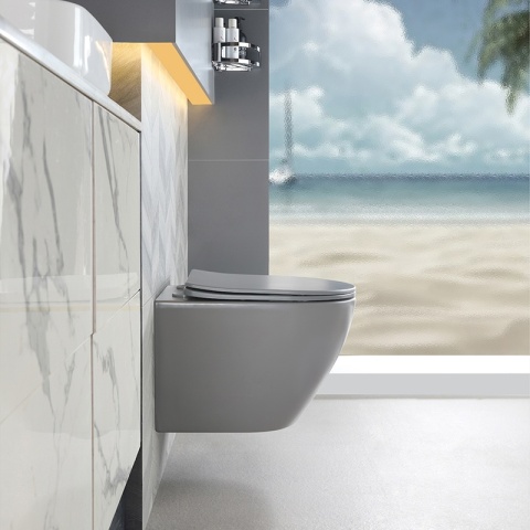 MISKA WC WISZĄCA TORNADO FLOW-MTGR-TR-03 SZARY MAT DESKA WOLNOOPADAJĄCA DUROPLAST