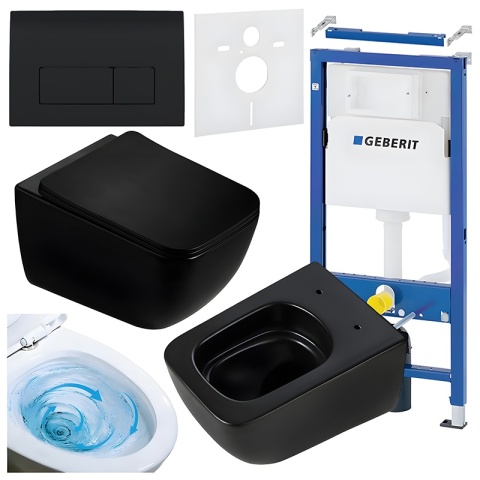 ZESTAW PODTYNKOWY WC STELAŻ GEBERIT DUOFIX MISKA YUZU-MTB-TR-03 PRZYCISK DELTA 50 CZARNY POŁYSK