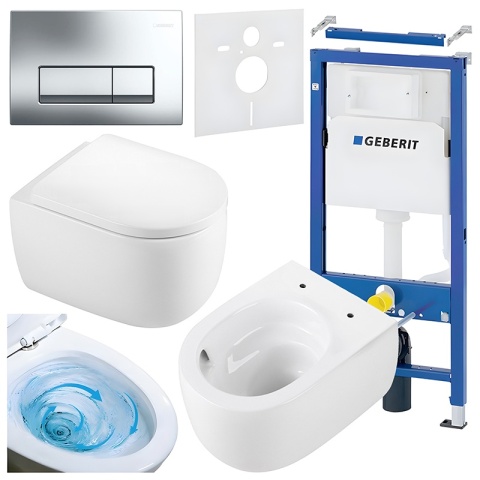 ZESTAW PODTYNKOWY WC STELAŻ GEBERIT DUOFIX MISKA LAKE-WH-TR-02 PRZYCISK DELTA 50 CHROM