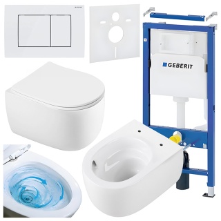ZESTAW PODTYNKOWY WC STELAŻ GEBERIT DUOFIX MISKA LAKE-WH-TR-03 PRZYCISK DELTA 30 BIAŁY