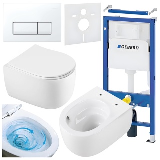 ZESTAW PODTYNKOWY WC STELAŻ GEBERIT DUOFIX MISKA LAKE-WH-TR-03 PRZYCISK DELTA 50 BIAŁY