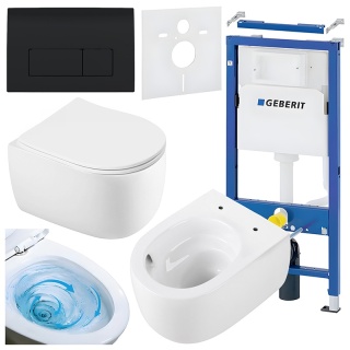 ZESTAW PODTYNKOWY WC STELAŻ GEBERIT DUOFIX MISKA LAKE-WH-TR-03 PRZYCISK DELTA 50 CZARNY POŁYSK