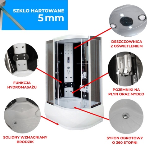 KABINA PRYSZNICOWA Z HYDROMASAŻEM I SAUNĄ WSH7106LS LEWA 120x80 CM