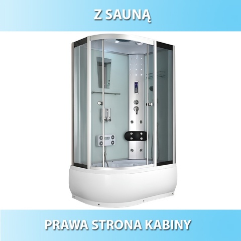 KABINA PRYSZNICOWA Z HYDROMASAŻEM I SAUNĄ WSH7106RWS PRAWA BIAŁA 120x80 CM
