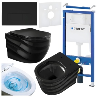 ZESTAW PODTYNKOWY WC STELAŻ GEBERIT DUOFIX MISKA SKAL-BL-RIM-03 PRZYCISK DELTA 50 CZARNY MAT