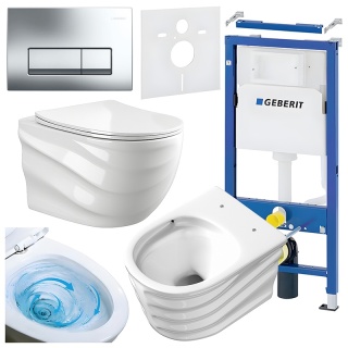 ZESTAW PODTYNKOWY WC STELAŻ GEBERIT DUOFIX MISKA SKAL-WH-RIM-03 PRZYCISK DELTA 50 CHROM