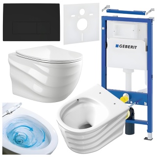 ZESTAW PODTYNKOWY WC STELAŻ GEBERIT DUOFIX MISKA SKAL-WH-RIM-03 PRZYCISK DELTA 50 CZARNY MAT