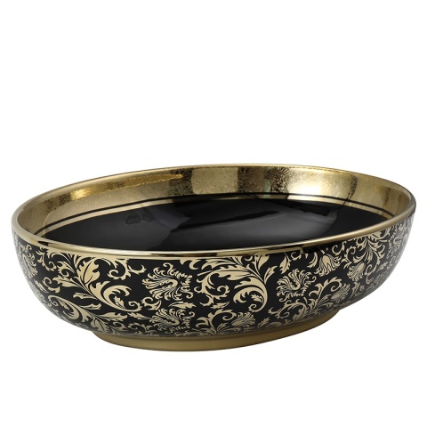 UMYWALKA NABLATOWA CERAMICZNA OWALNA KINI-BL-MOD6-500 CZARNY ZŁOTY POŁYSK 50x37 CM