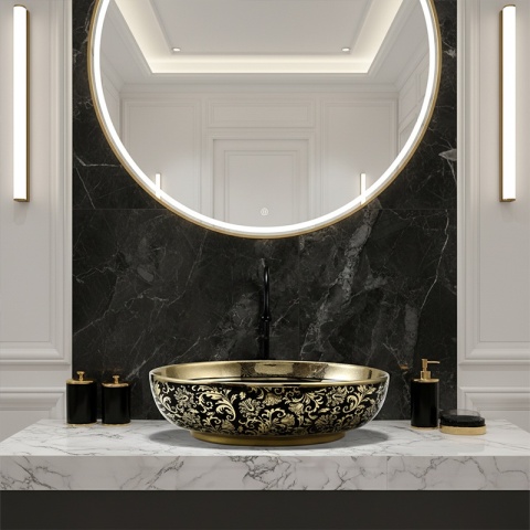 UMYWALKA NABLATOWA CERAMICZNA OWALNA KINI-BL-MOD6-500 CZARNY ZŁOTY POŁYSK 50x37 CM
