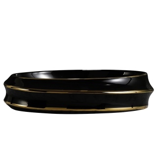 UMYWALKA NABLATOWA CERAMICZNA OWALNA YOKO-BL-GL-LN-600 CZARNY ZŁOTY POŁYSK 60x40 CM